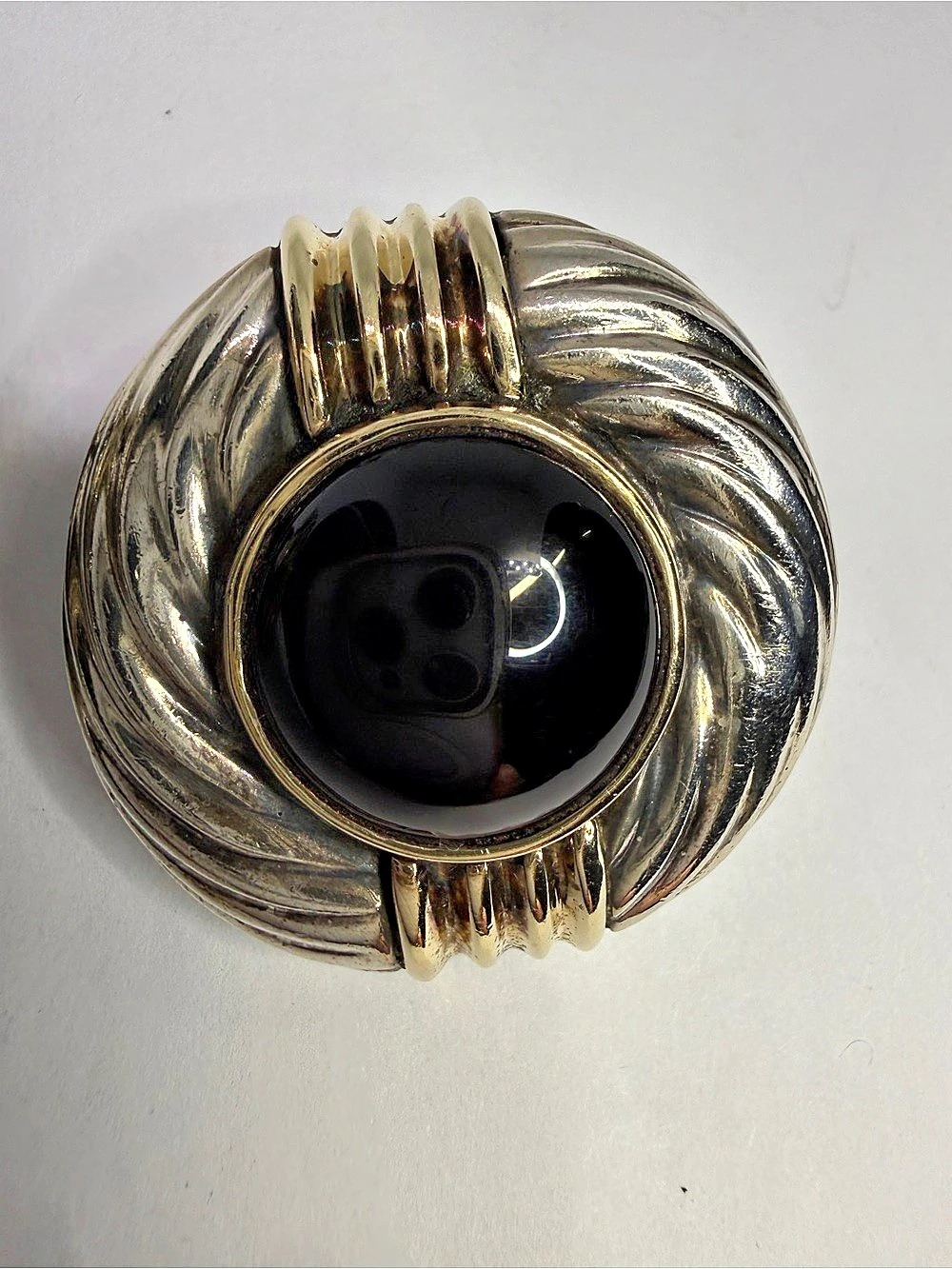 Designer Rigoberto Sterling Silver 14K Gold Onyx Clip-On Earrings Vintage Signed - Picture 3 of 16